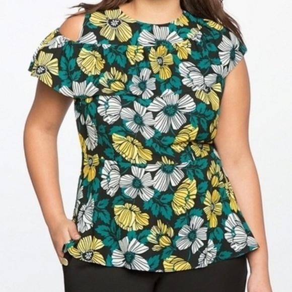 Eloquii Tops - Eloquii Floral Cold Shoulder Peplum Top SIze 18
